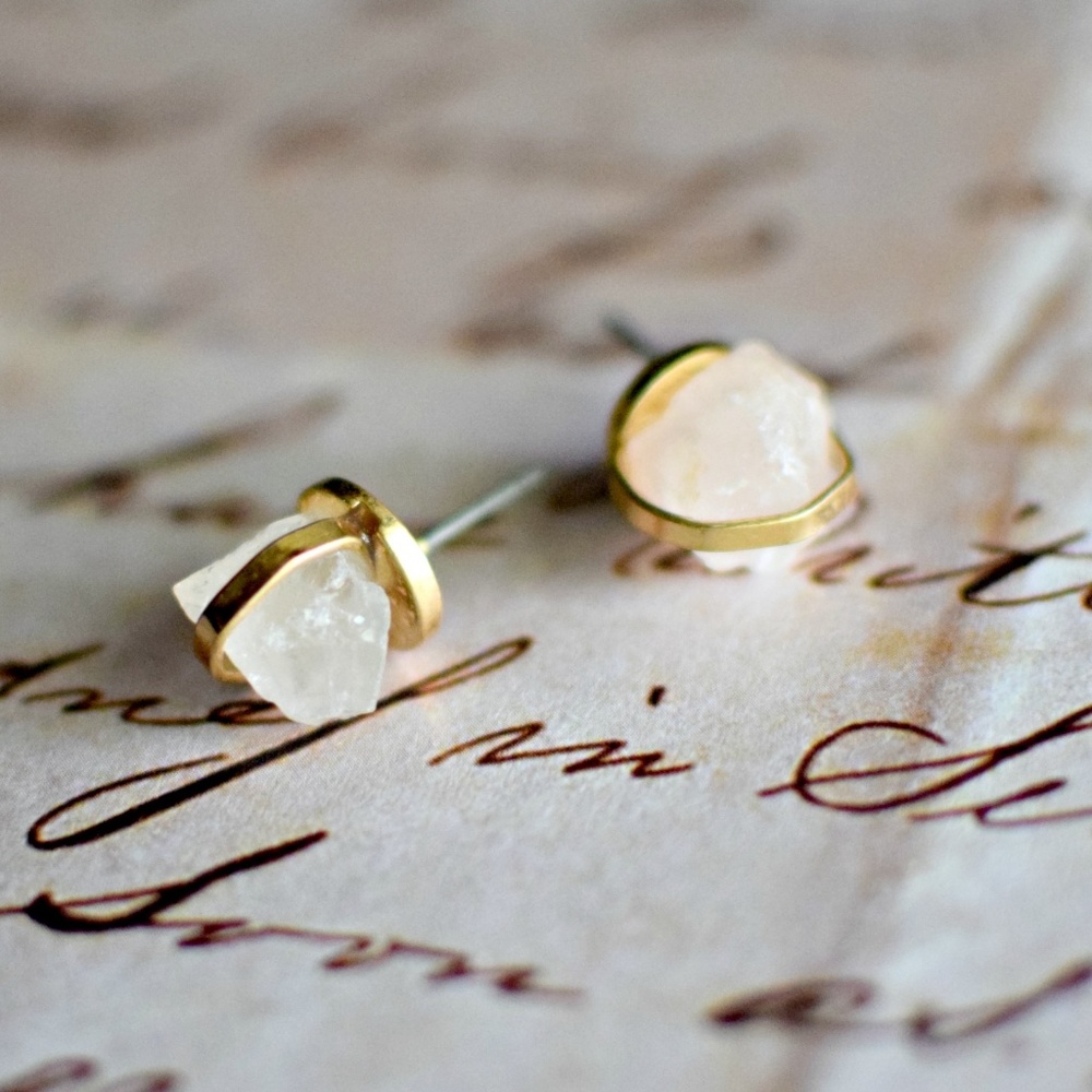 Rose Quartz Crystal BOHO Stud Earrings - Picture 2 of 3